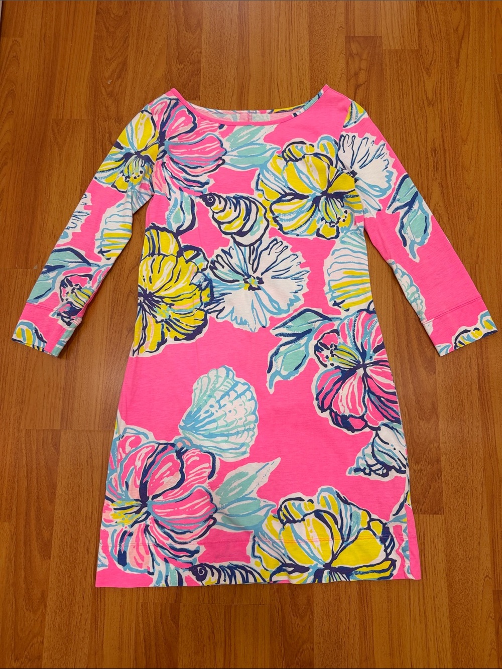Lilly Pulitzer Pink Floral Three-Quarter Sleeve Shift Dress